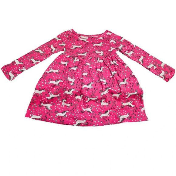 Wonder Nation Other - 2T Pink Unicorn Girls  Long Sleeve Dress, Dress for Toddlers